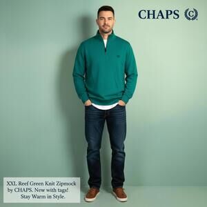 CHAPS XXL Reef Green Knit Zipmock Pullover Sweater